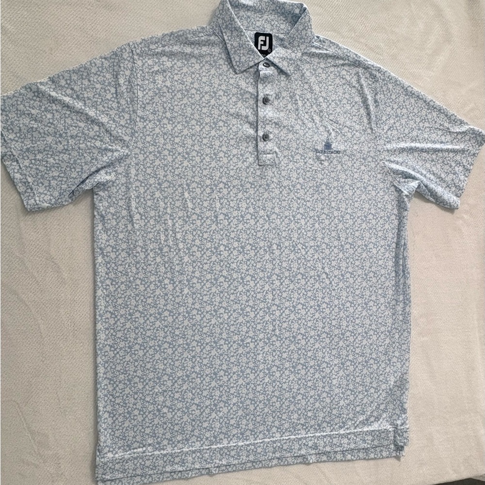 FootJoy Men's Light Blue Floral Performance Polo The Biltmore SZ L